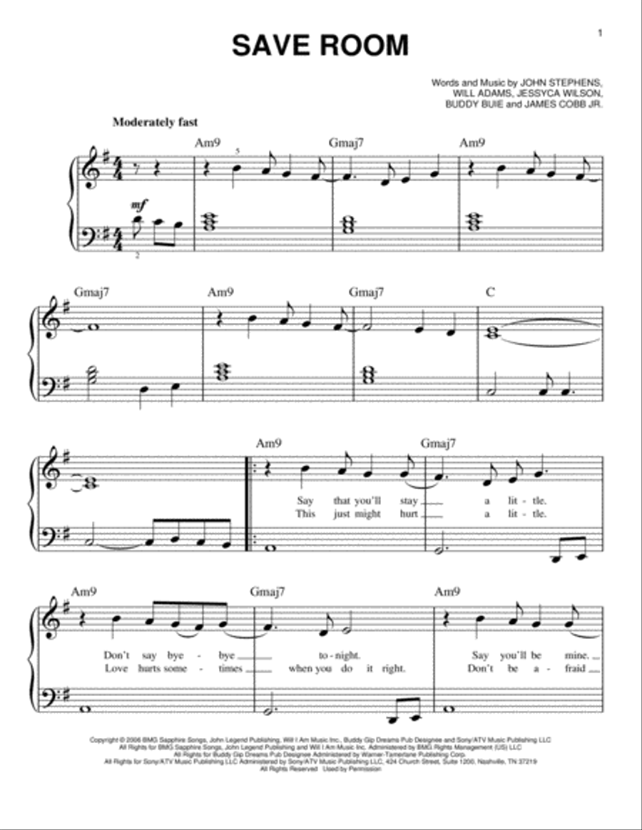 Save Room Save Room Easy Piano scores gallery preview page 1