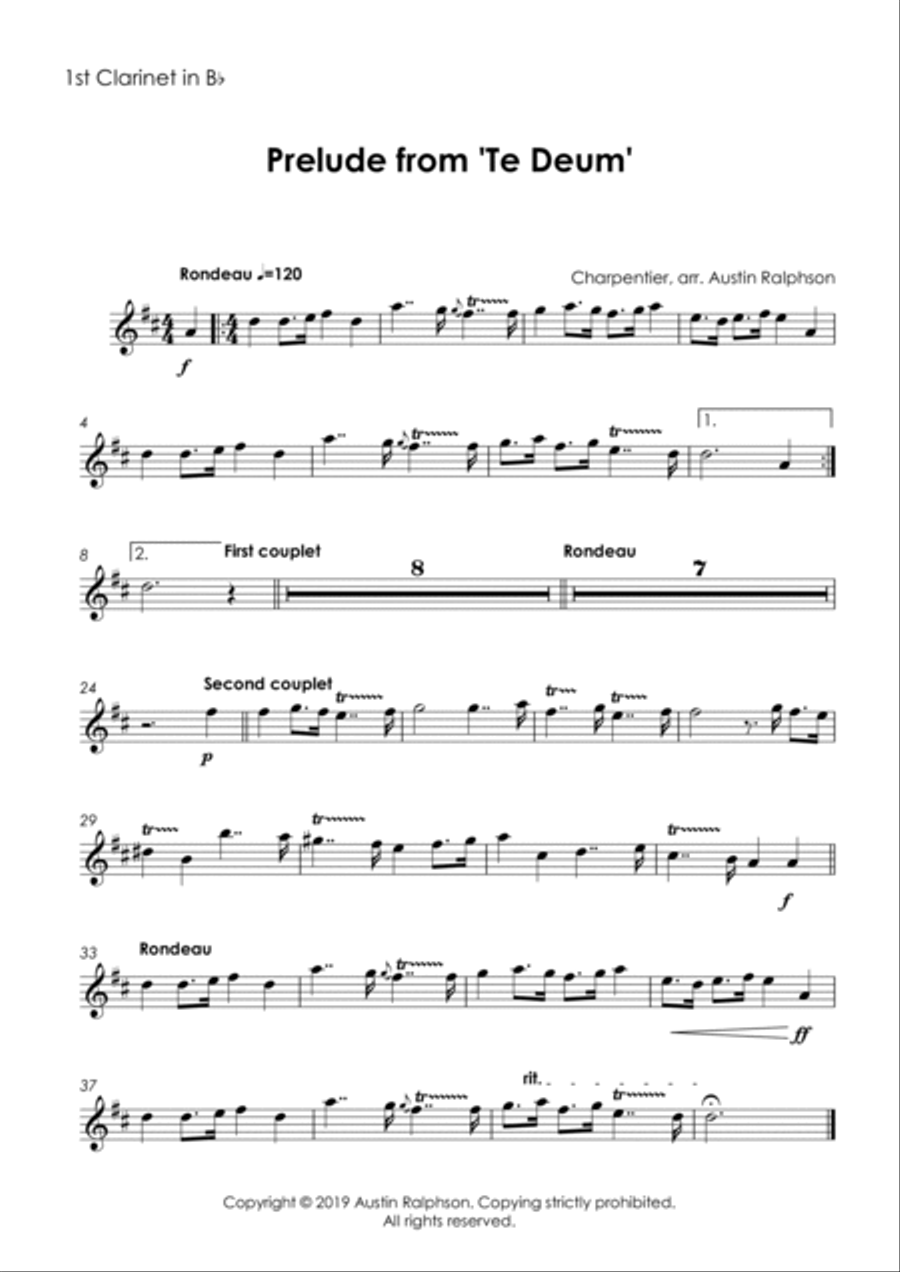 Prelude (Rondeau) from Te Deum - clarinet quintet Clarinet Quintet scores gallery preview page 3