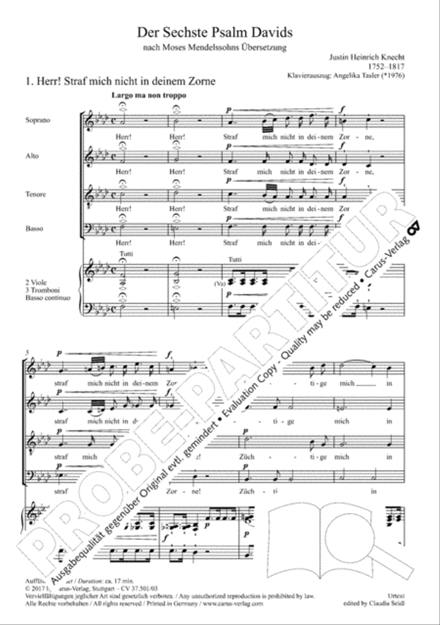 The Sixth Psalm of David (Der Sechste Psalm Davids) 4-Part scores gallery preview page 6