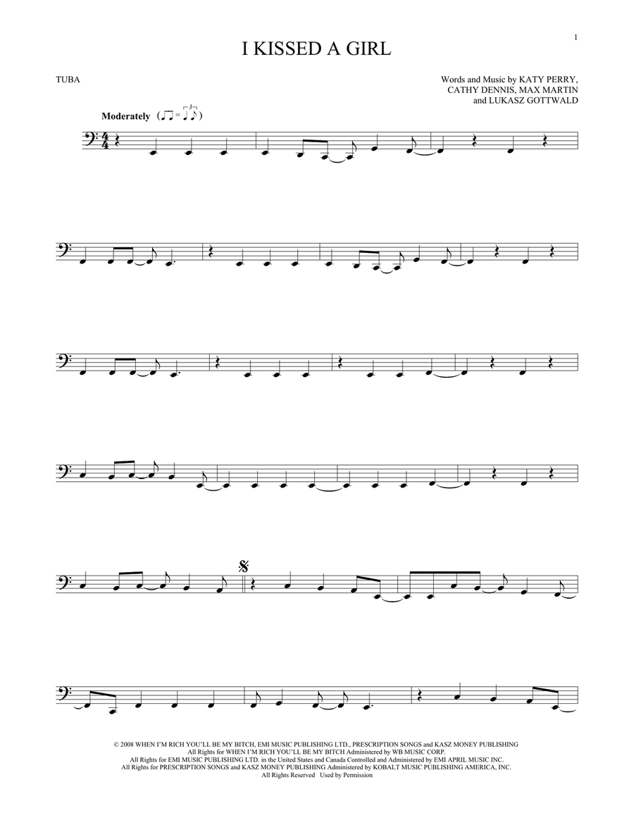 I Kissed A Girl I Kissed A Girl Tuba scores gallery preview page 1