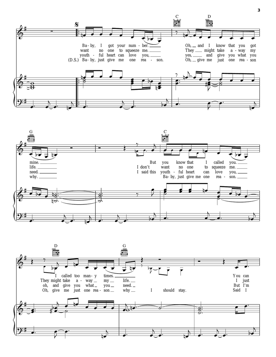 Give Me One Reason Piano, Vocal, Guitar scores gallery preview page 3