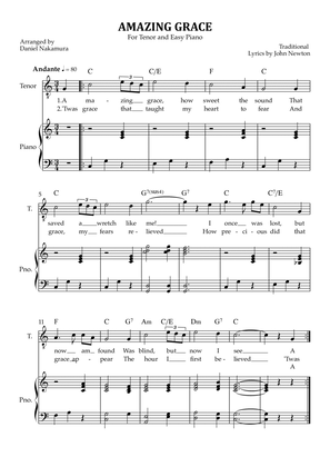 Amazing Grace (for tenor vocal with easy piano)