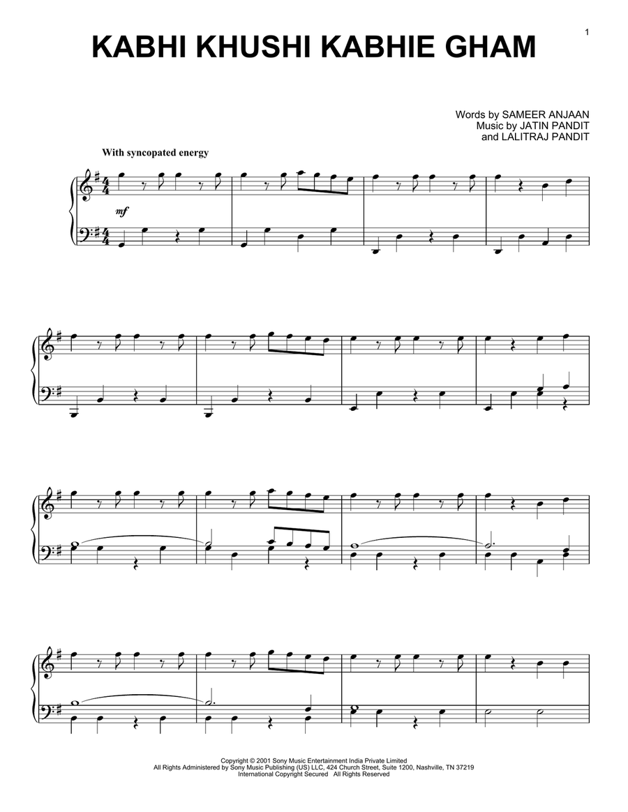 Kabhi Khushi Kabhie Gham (from the Netflix series Bridgerton) Piano Solo scores gallery preview page 1