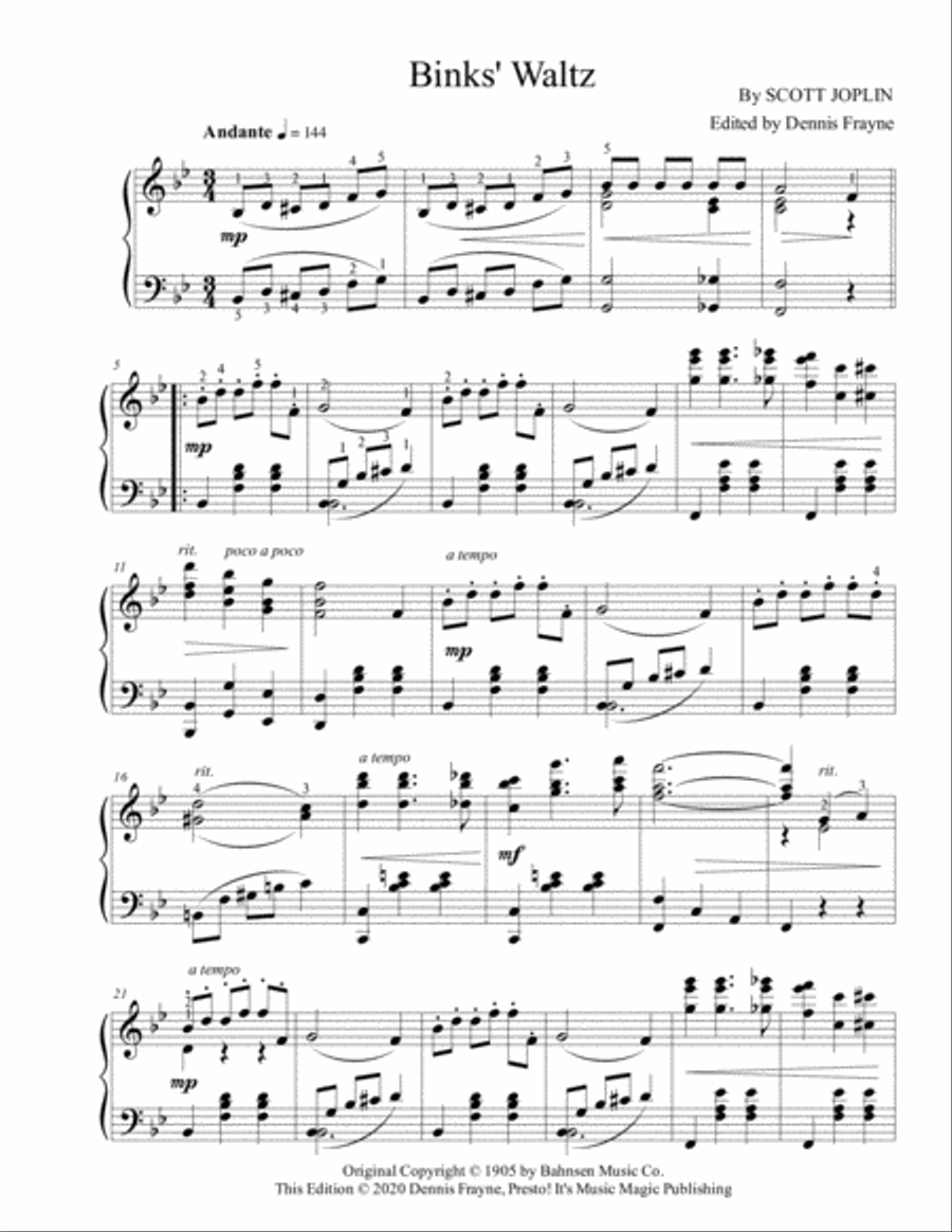 Binks' Waltz Piano Solo scores gallery preview page 1