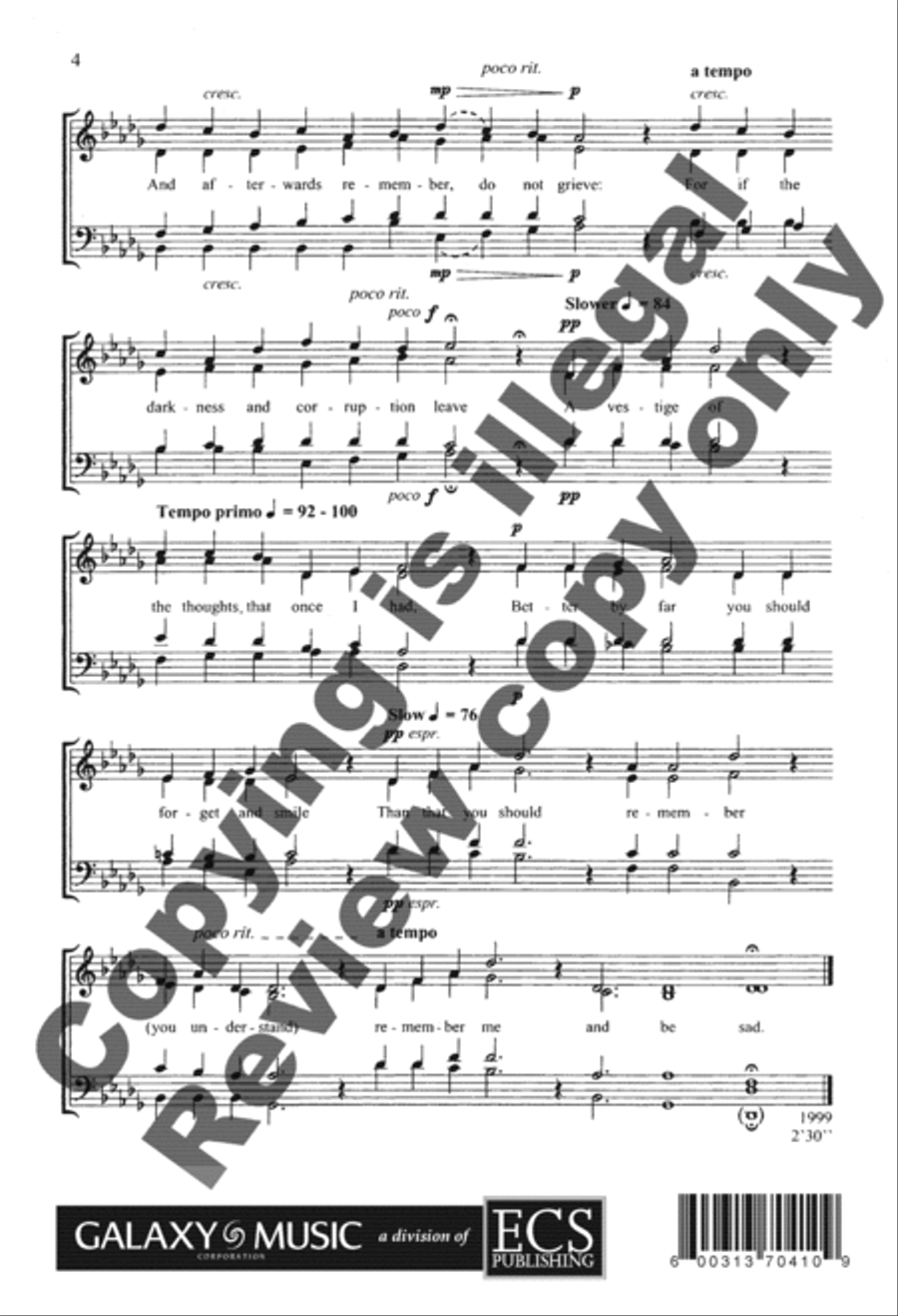 Two Rossetti Songs: 2. Remember 4-Part scores gallery preview page 4