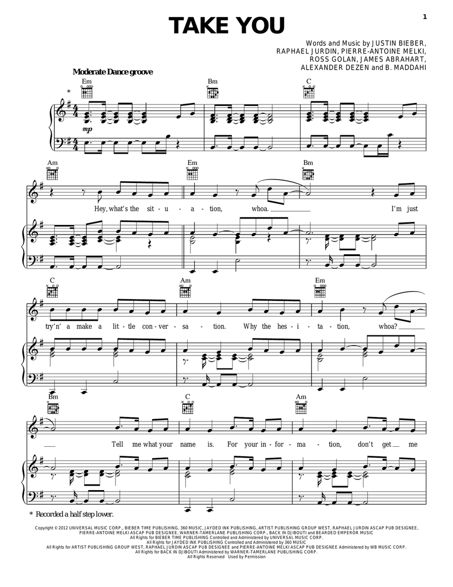 Take You Piano, Vocal, Guitar scores gallery preview page 1