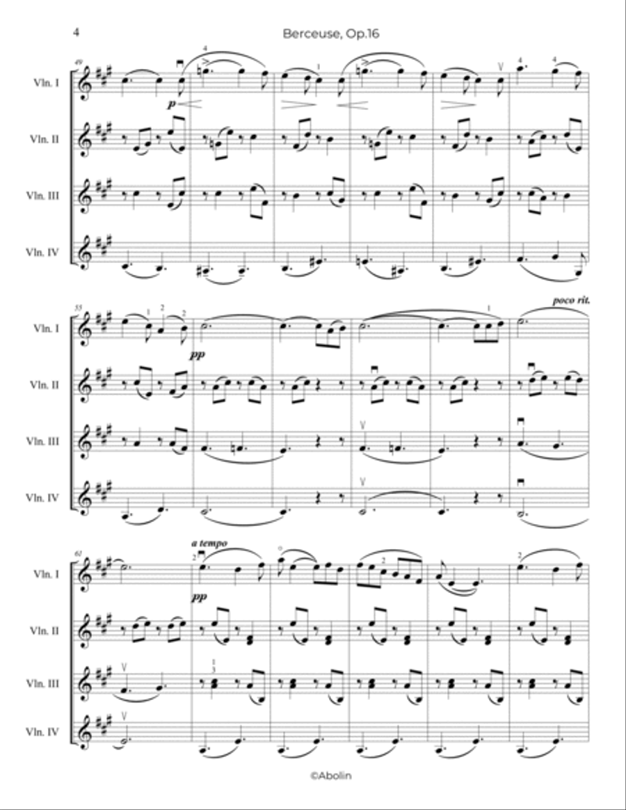 Fauré: Berceuse Op.16 - arr. for Violin Quartet Chamber Music scores gallery preview page 5