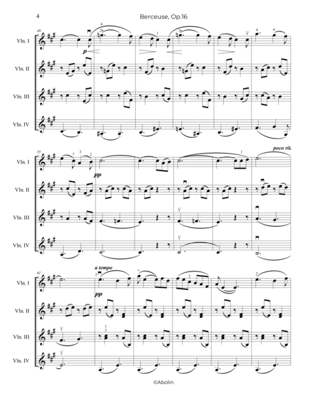 Fauré: Berceuse Op.16 - arr. for Violin Quartet image number null