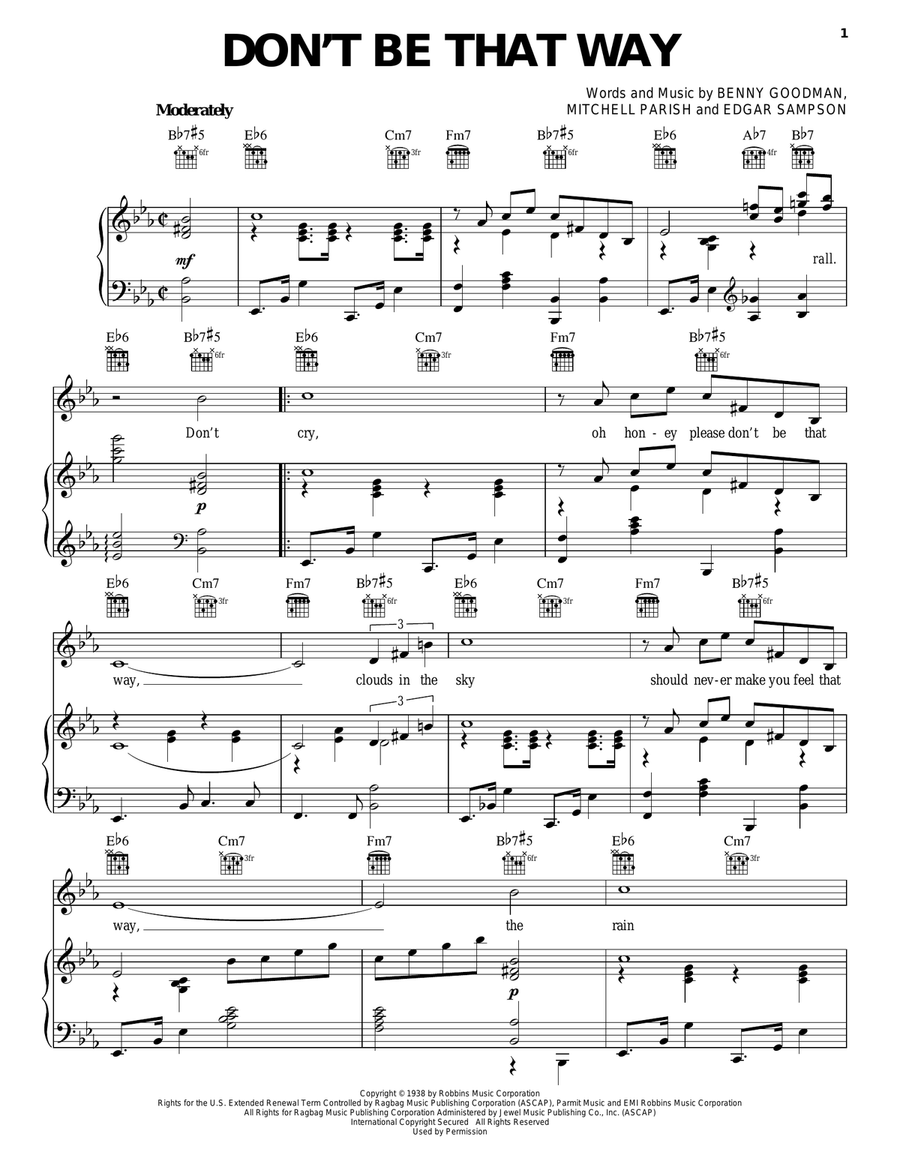 Don't Be That Way Piano, Vocal, Guitar scores gallery preview page 1