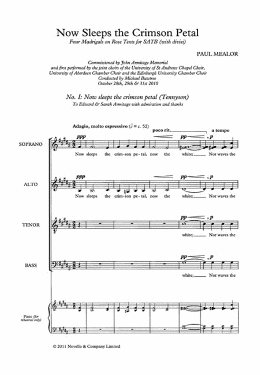 Now Sleeps the Crimson Petal 4-Part scores gallery preview page 2