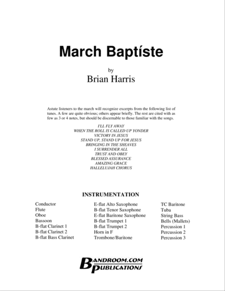 MARCH BAPTISTE (concert band - medium easy - score, parts & license to copy) image number null