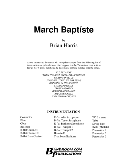 MARCH BAPTISTE (concert band - medium easy - score, parts & license to copy) image number null