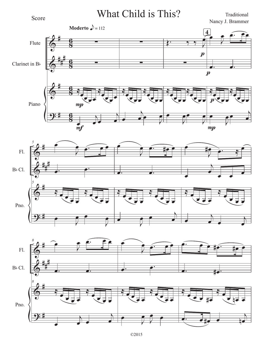 What Child is This? For Flute, Clarinet and Piano Woodwind Duet scores gallery preview page 1