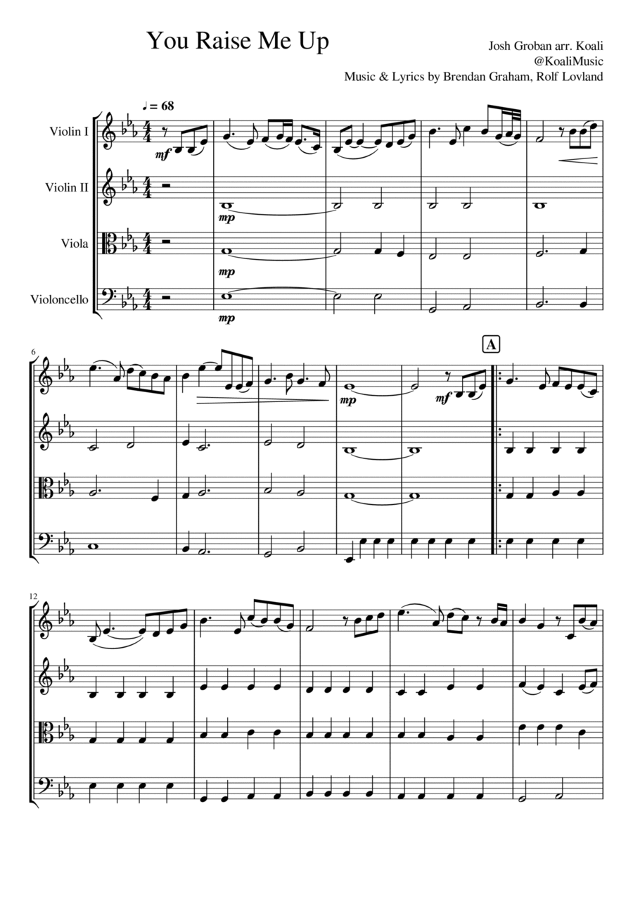 You Raise Me Up You Raise Me Up String Quartet scores gallery preview page 1