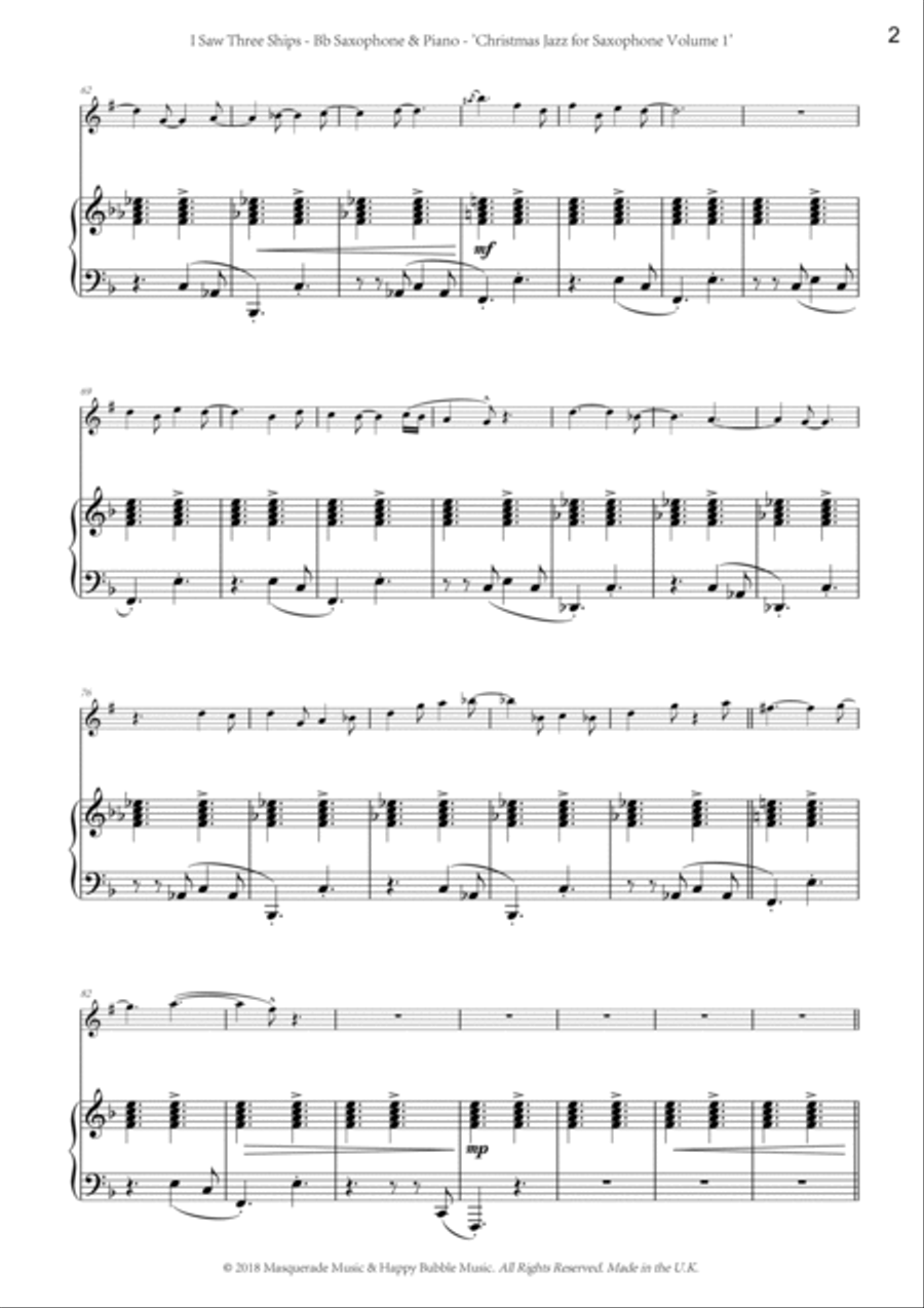 I Saw Three Ships; An arrangement that simply oozes Christmas for Bb saxophone and piano Tenor Saxophone scores gallery preview page 3