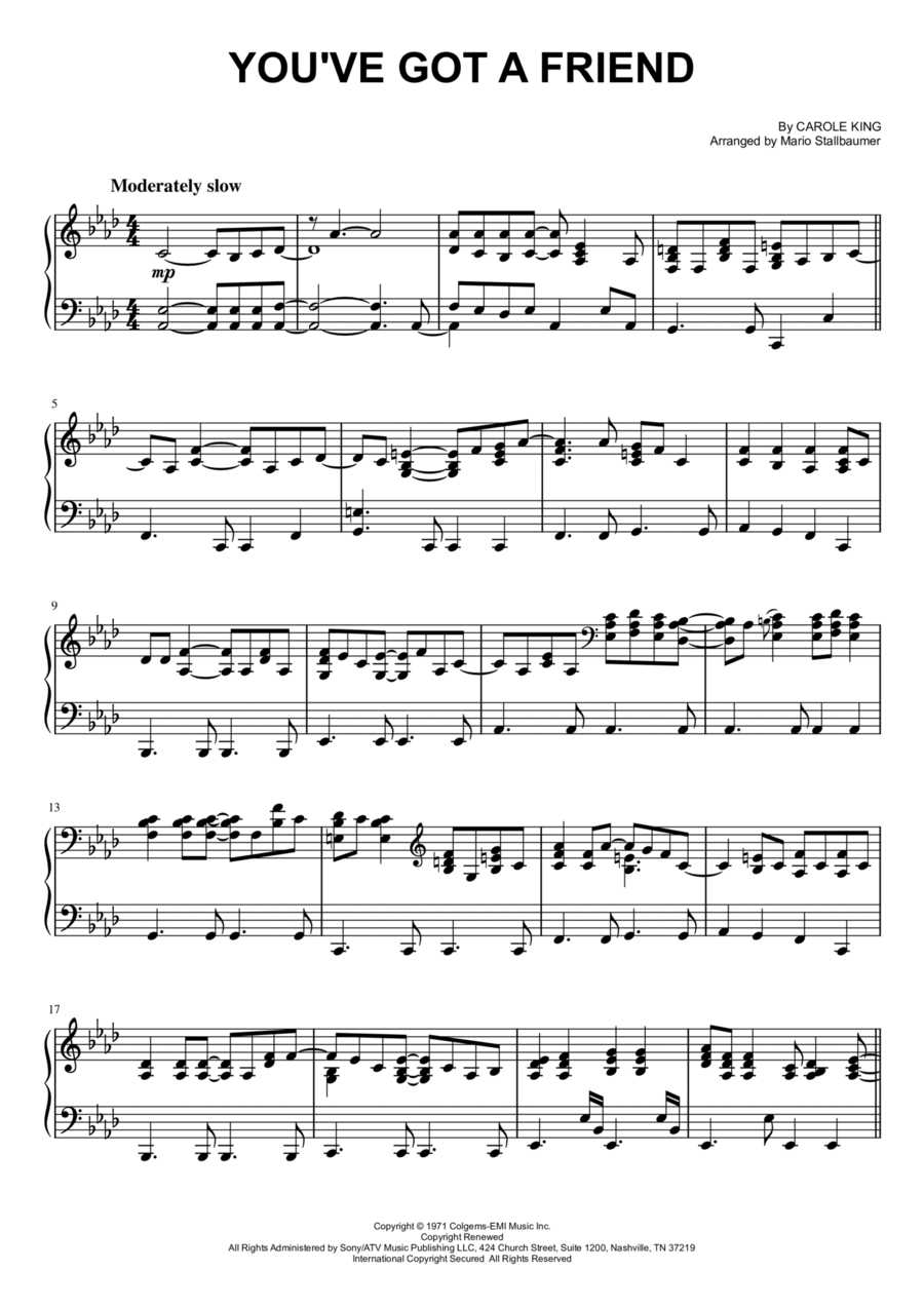 You've Got A Friend Piano Solo scores gallery preview page 1