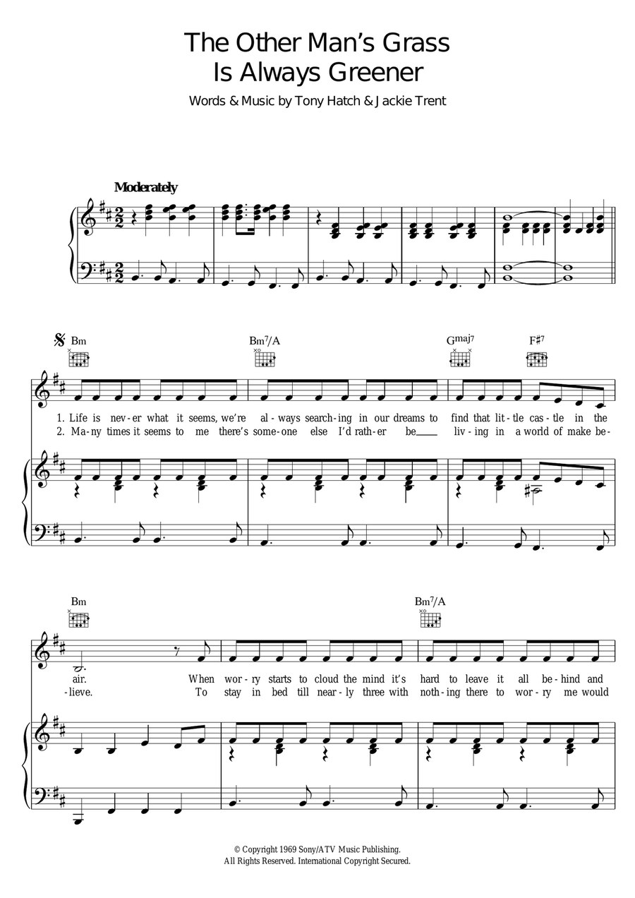 The Other Man's Grass Is Always Greener Piano, Vocal, Guitar scores gallery preview page 1