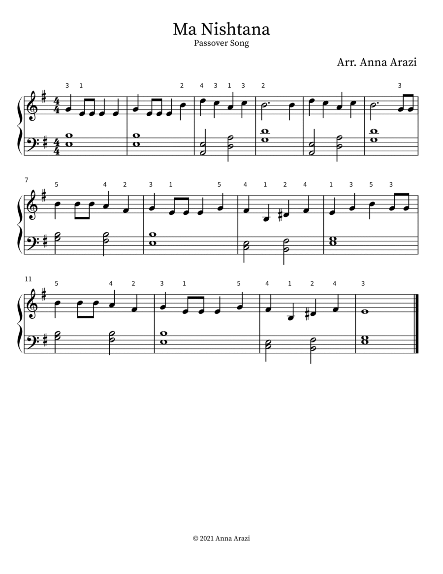 Ma Nishtana Easy Piano scores gallery preview page 1
