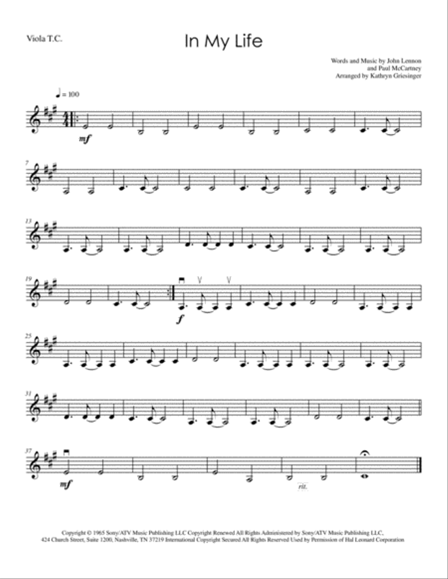 In My Life String Quartet scores gallery preview page 3