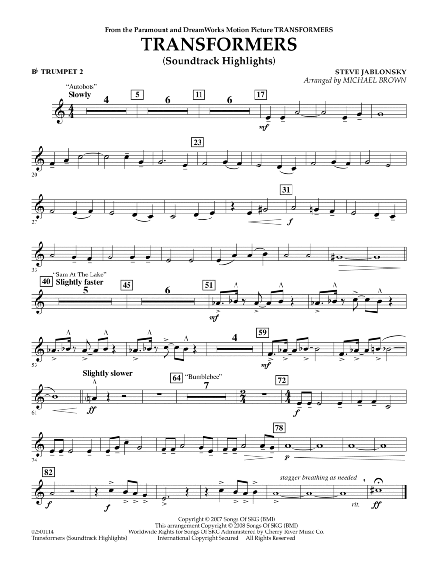 Transformers Soundtrack Highlights - Bb Trumpet 2