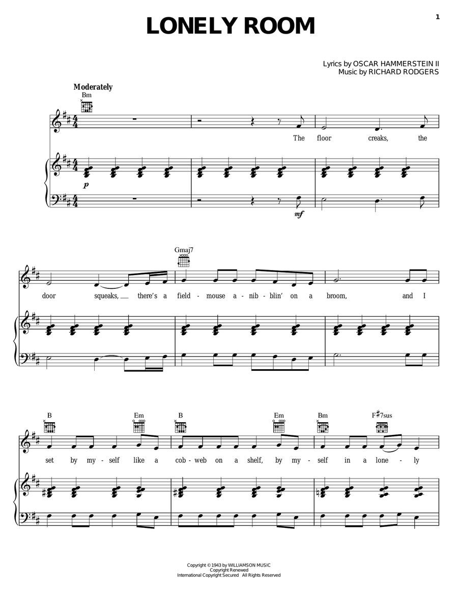 Lonely Room (from Oklahoma!) Piano, Vocal, Guitar scores gallery preview page 1