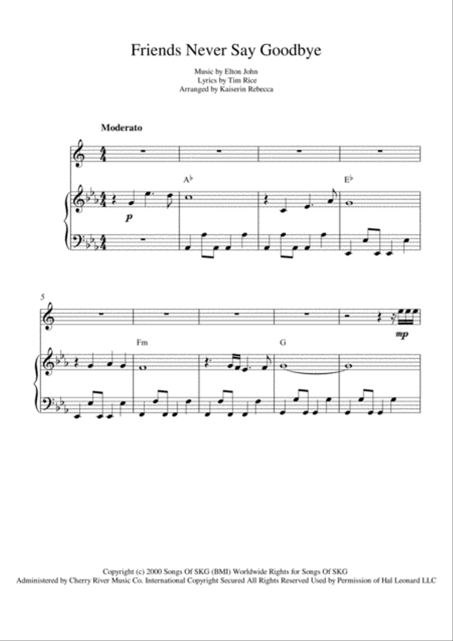 Friends Never Say Goodbye from THE ROAD TO EL DORADO Alto Saxophone scores gallery preview page 1