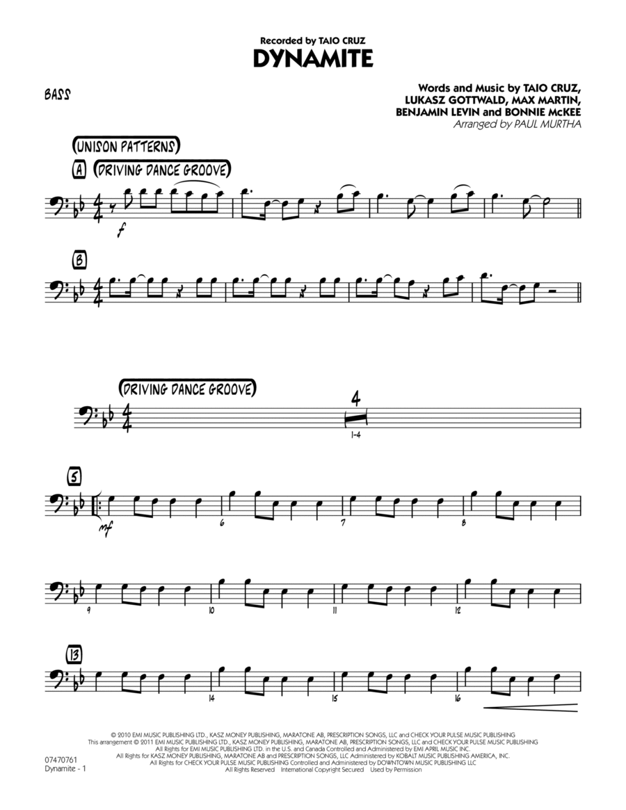 Dynamite - Bass Dynamite - Bass Jazz Ensemble scores gallery preview page 1