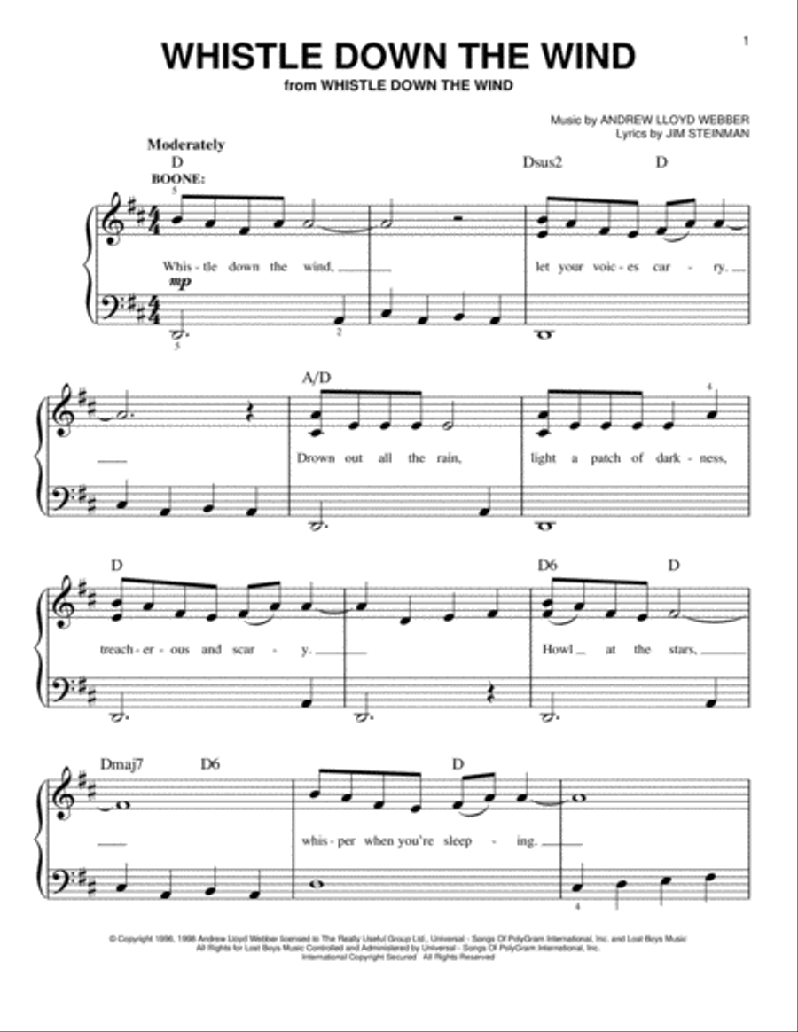 Whistle Down The Wind Whistle Down The Wind Easy Piano scores gallery preview page 1
