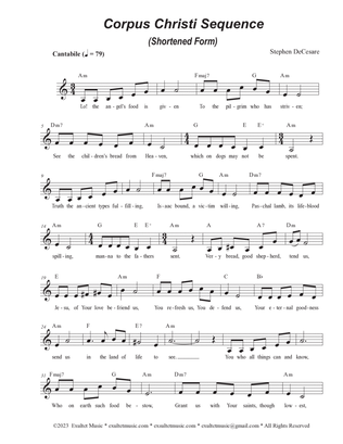 Corpus Christi Sequence (Shortened Form) (Unison choir - Medium Key)