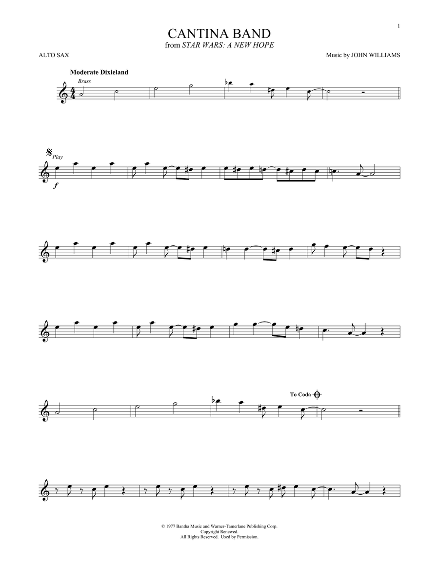 Cantina Band (from Star Wars: A New Hope) Alto Saxophone scores gallery preview page 1