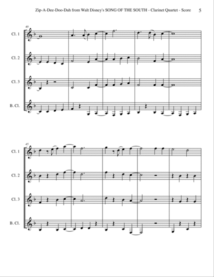 Zip-A-Dee-Doo-Dah Woodwind Quartet scores gallery preview page 5
