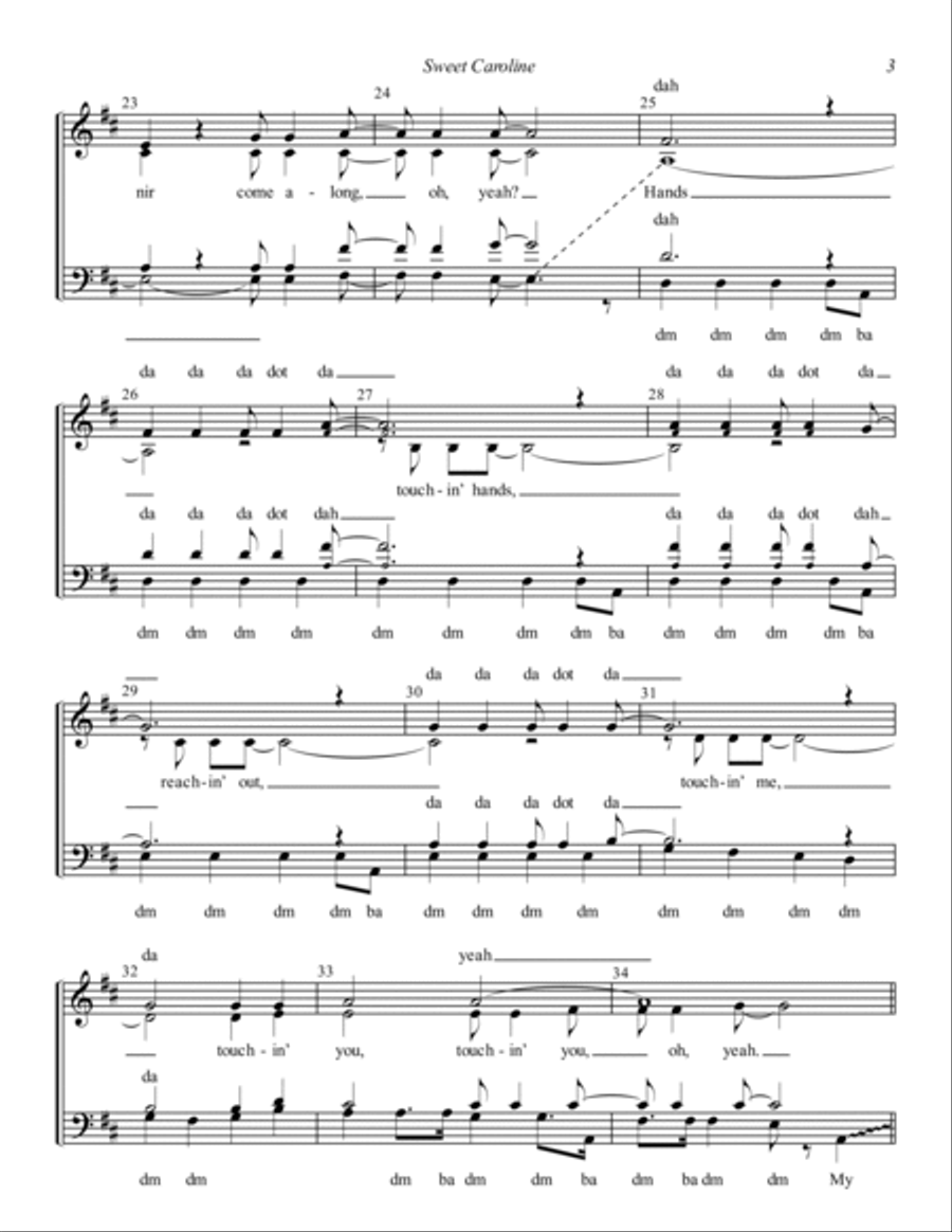 Sweet Caroline (arr. Dylan Oxford & A Mighty Wind) 4-Part scores gallery preview page 3