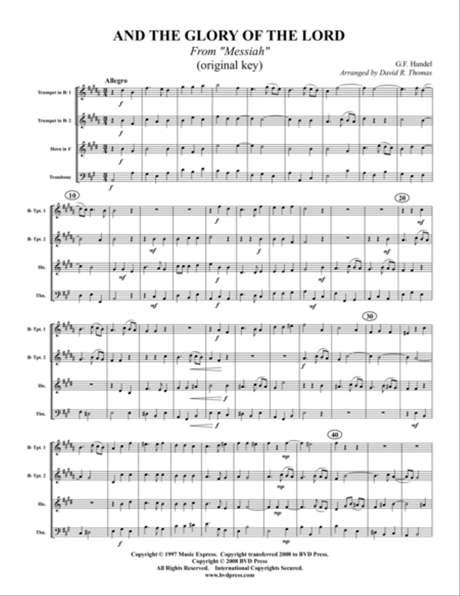 And the Glory of the Lord Brass Quartet scores gallery preview page 1