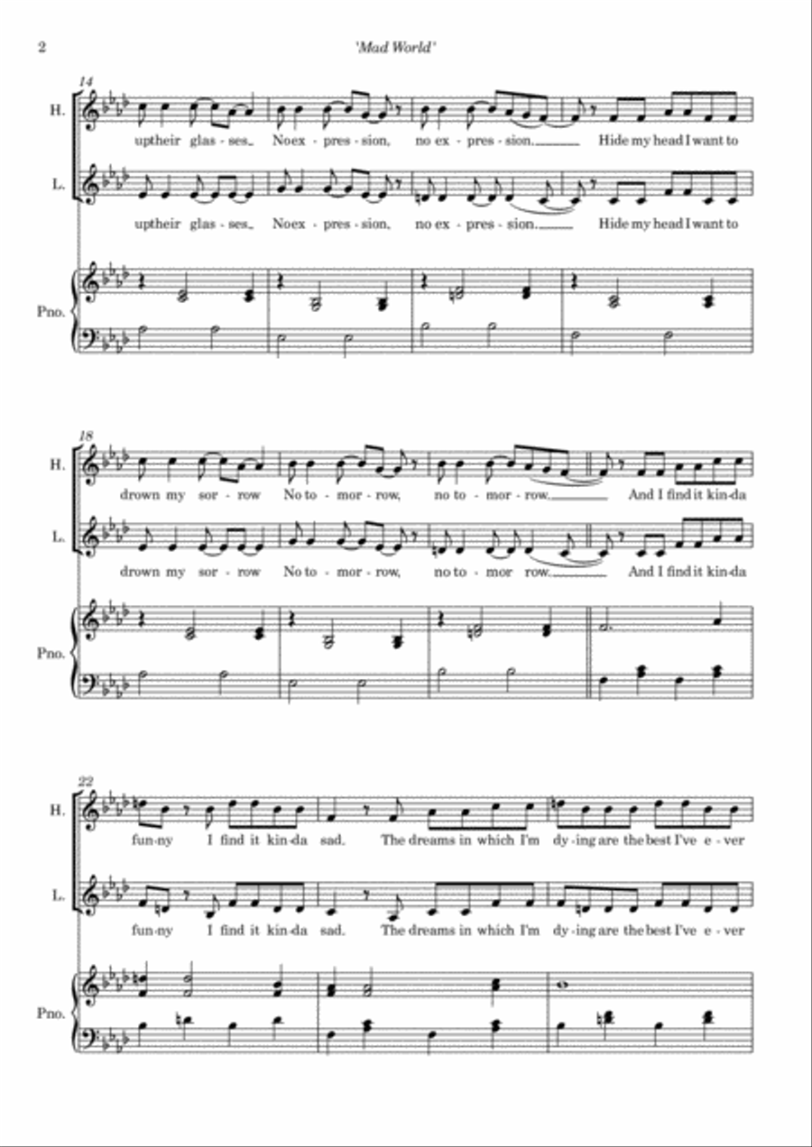Mad World Choir scores gallery preview page 4