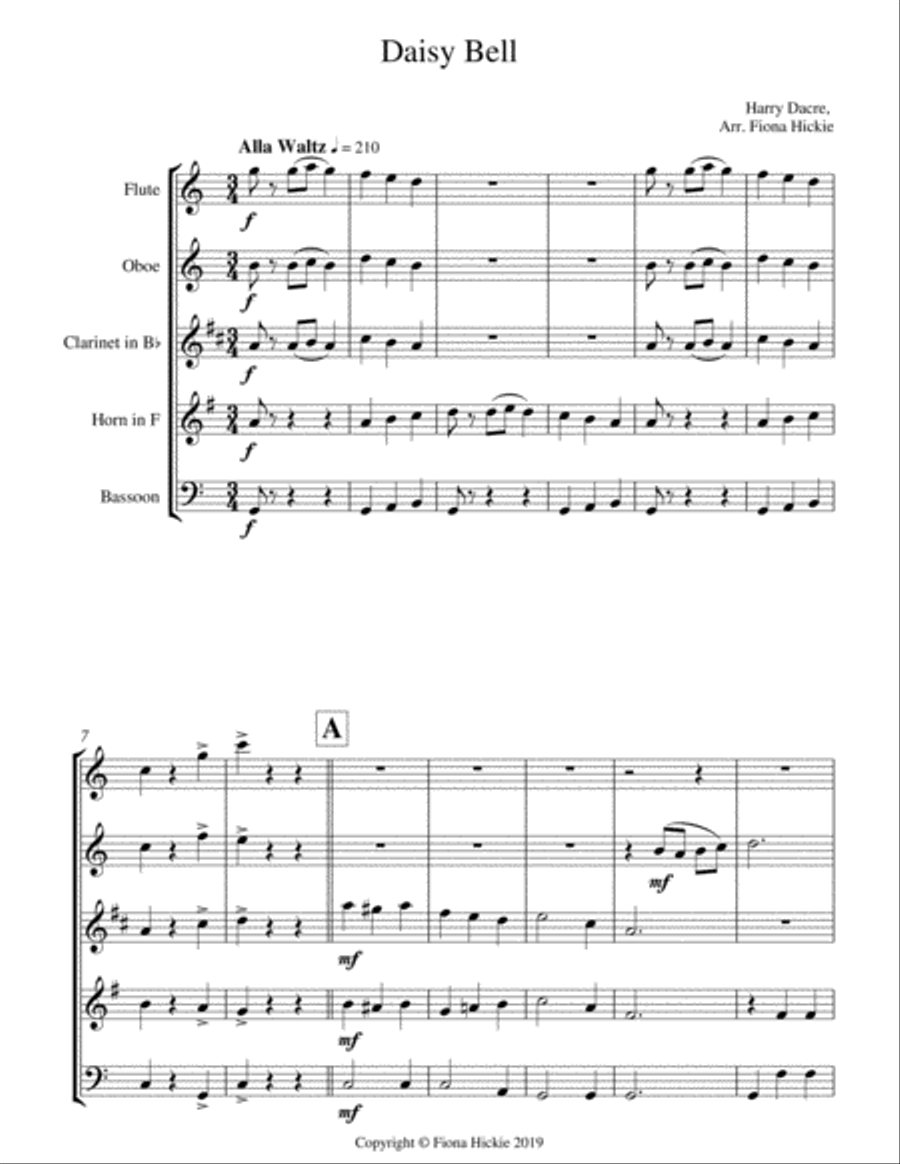 Daisy Bell (A Bicycle Built For Two): Wind Quintet Woodwind Quintet scores gallery preview page 2