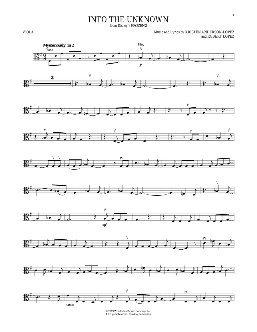 Into The Unknown (from Disney's Frozen 2) Viola Solo scores gallery preview page 1