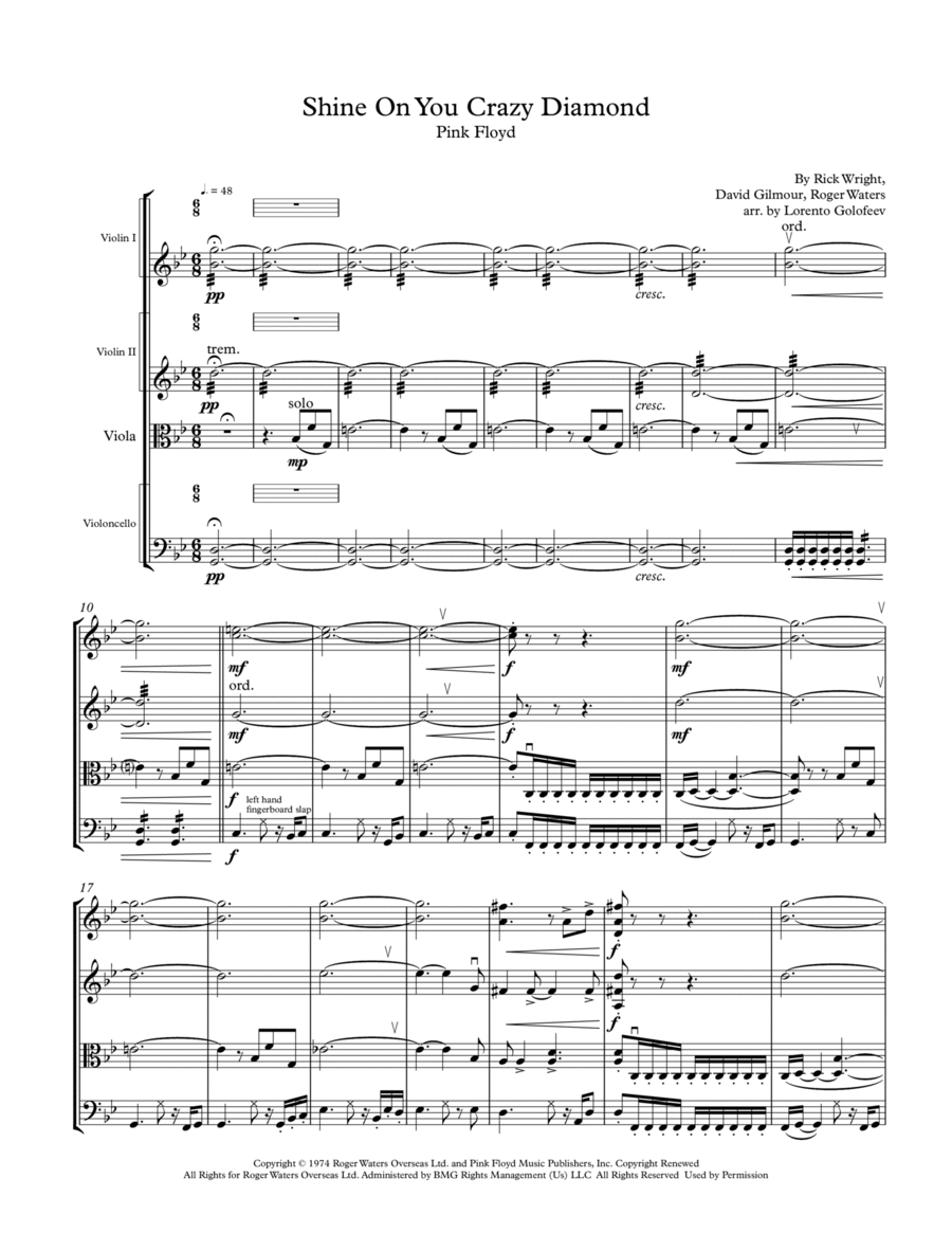 Shine On You Crazy Diamond (Parts 1-5) String Quartet scores gallery preview page 1