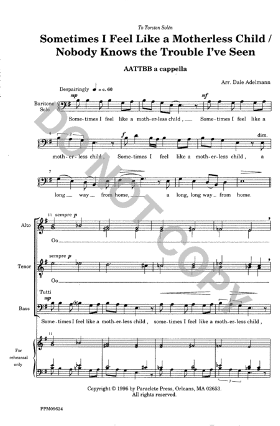 Sometimes I Feel Like A Motherless Child/Nobody Knows the Trouble I've Seen A Cappella scores gallery preview page 2