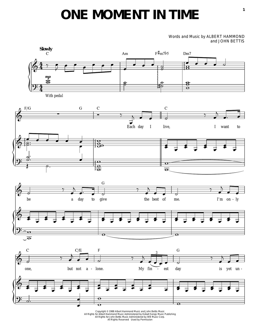 One Moment In Time Piano, Vocal scores gallery preview page 1