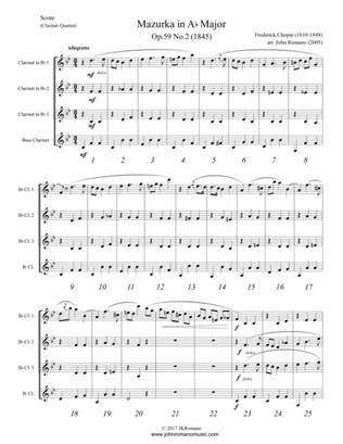 Book cover for Chopin - Mazurka (clarinet quartet)