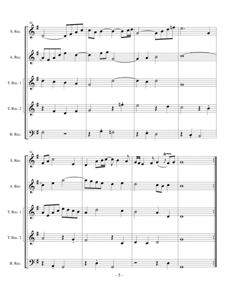 Air from Orchestral Suite No. 3 for recorder quintet SATTB