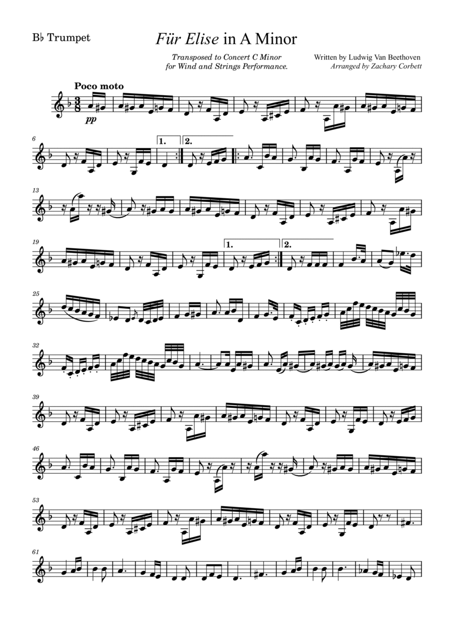 Fur Elise B-Flat Trumpet scores gallery preview page 1