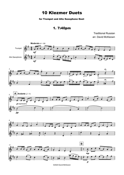 10 Klezmer Duets for Trumpet and Alto Saxophone