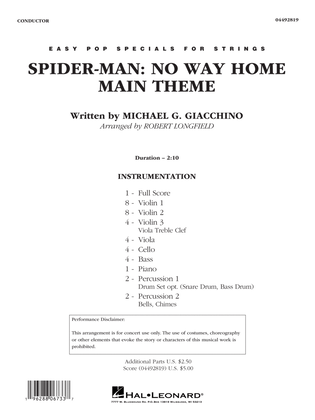 Book cover for Spider-Man: No Way Home Main Theme (arr. Robert Longfield) - Conductor Score (Full Score)