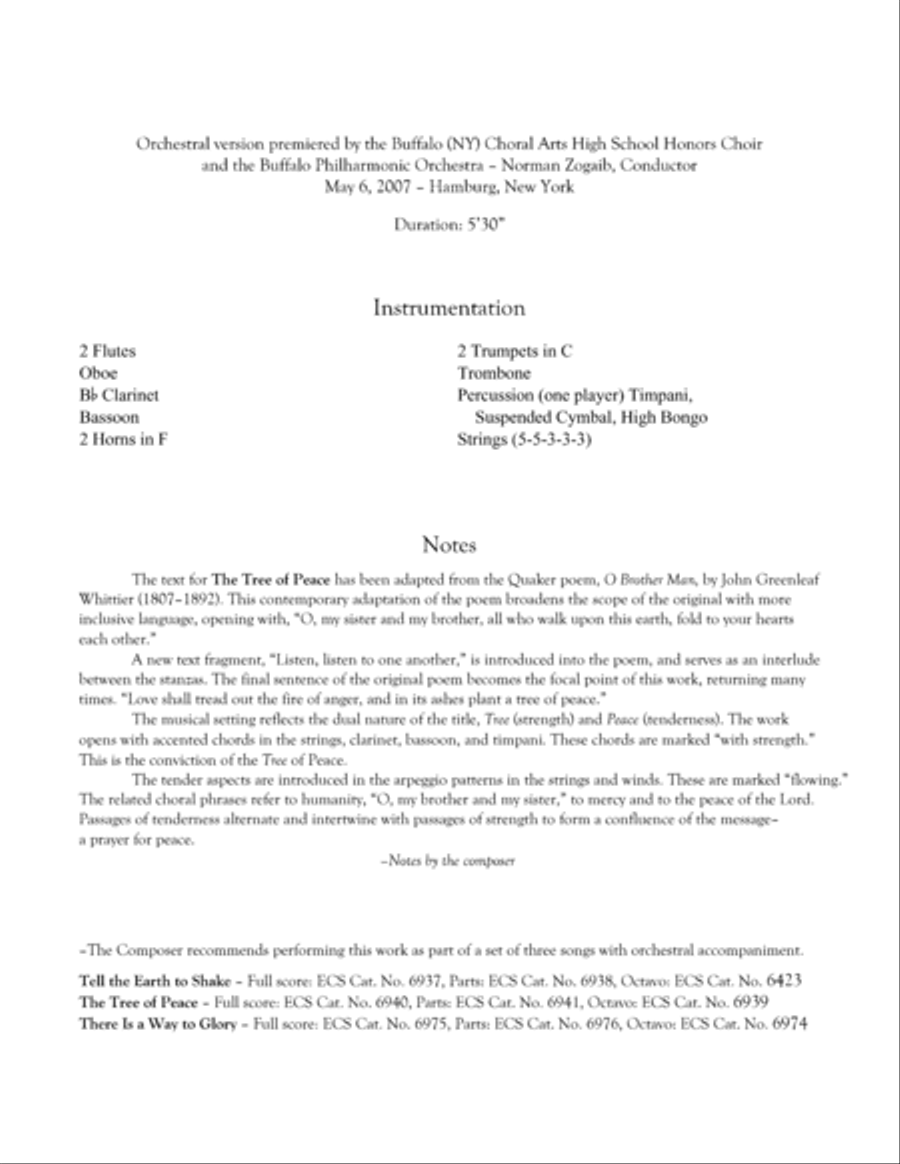 The Tree of Peace (Downloadable SATB Orchestral Score) 4-Part scores gallery preview page 1