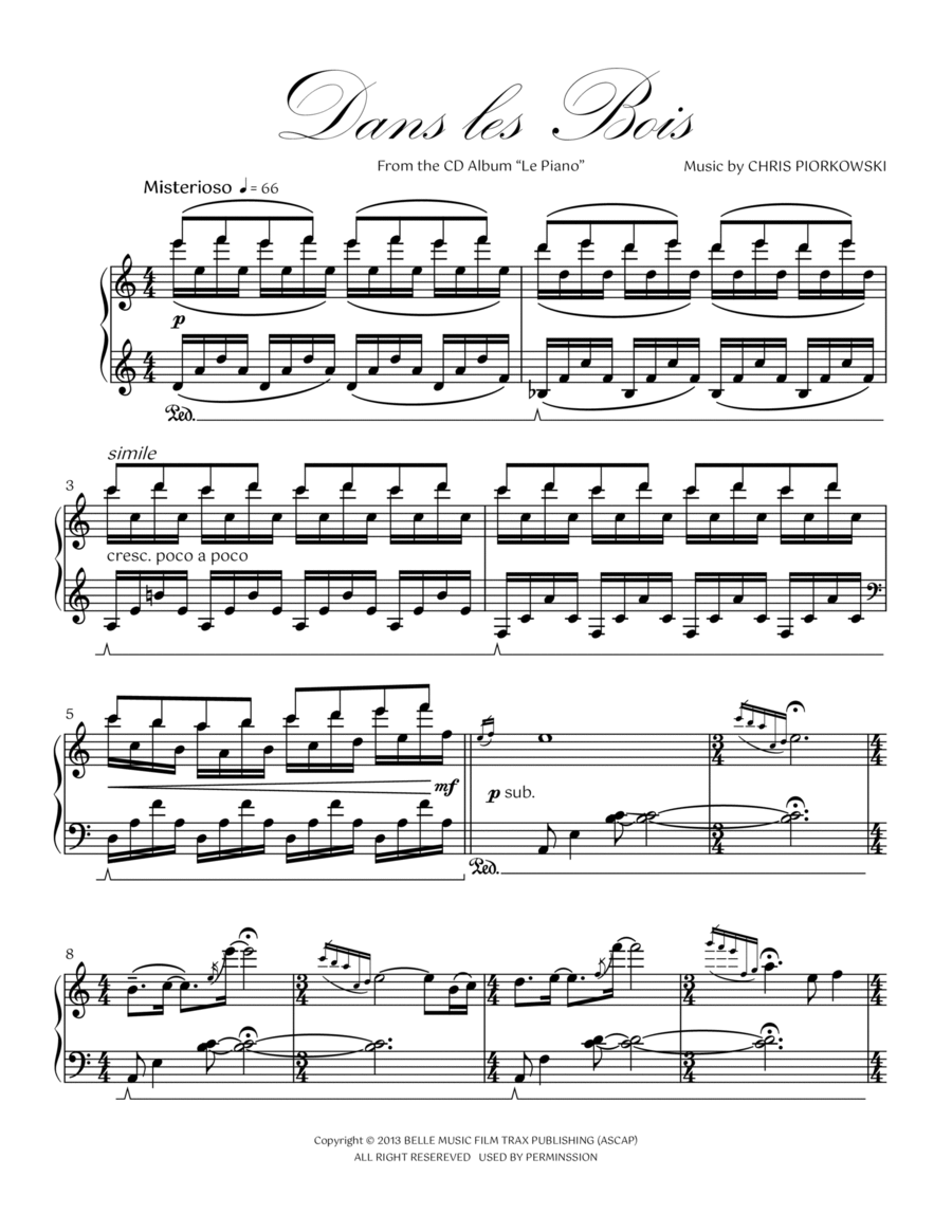DANS LES BOIS DANS LES BOIS Piano Solo scores gallery preview page 1