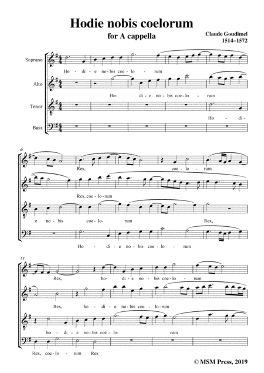 Goudimel-Hodie nobis coelorum,in G Major,for A cappella 4-Part scores gallery preview page 3