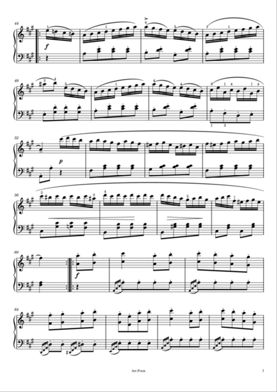 Mozart - Rondo Alla Turca - K.331 - (Turkish March) Original With Finger Piano Solo scores gallery preview page 3