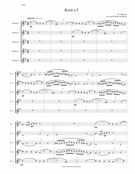 Mozart Kyrie canon a 5 arranged for 5 clarinets image number null