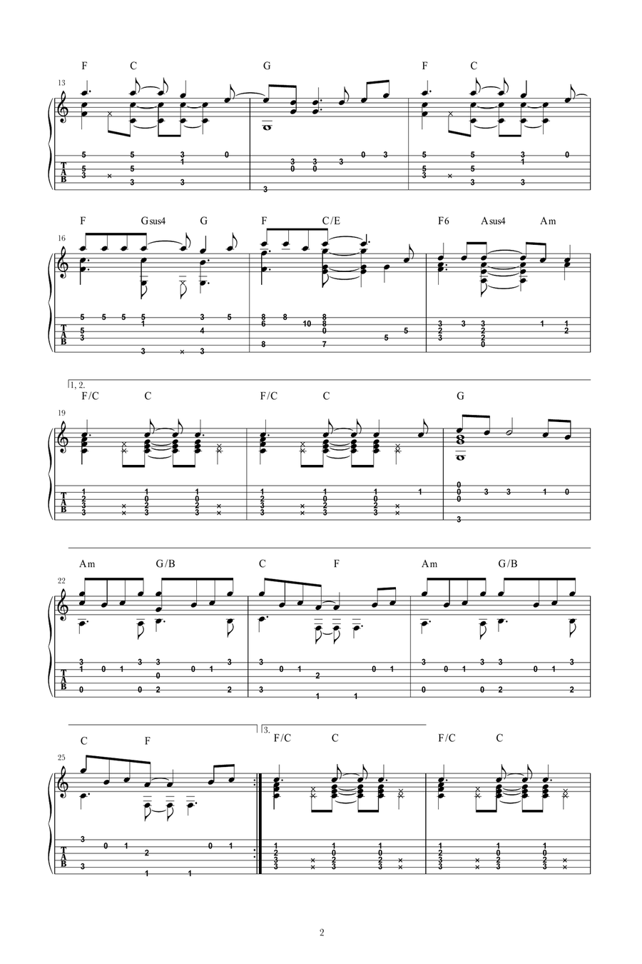 True Colors Guitar Tablature scores gallery preview page 2
